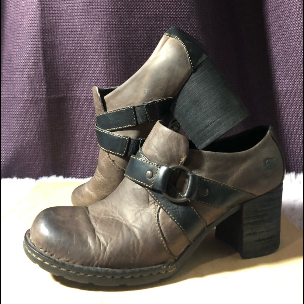 Born Brown Leather Buckle Pull-On Brogues Clogs